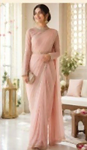 A blush pink draped outfit for a special occasion